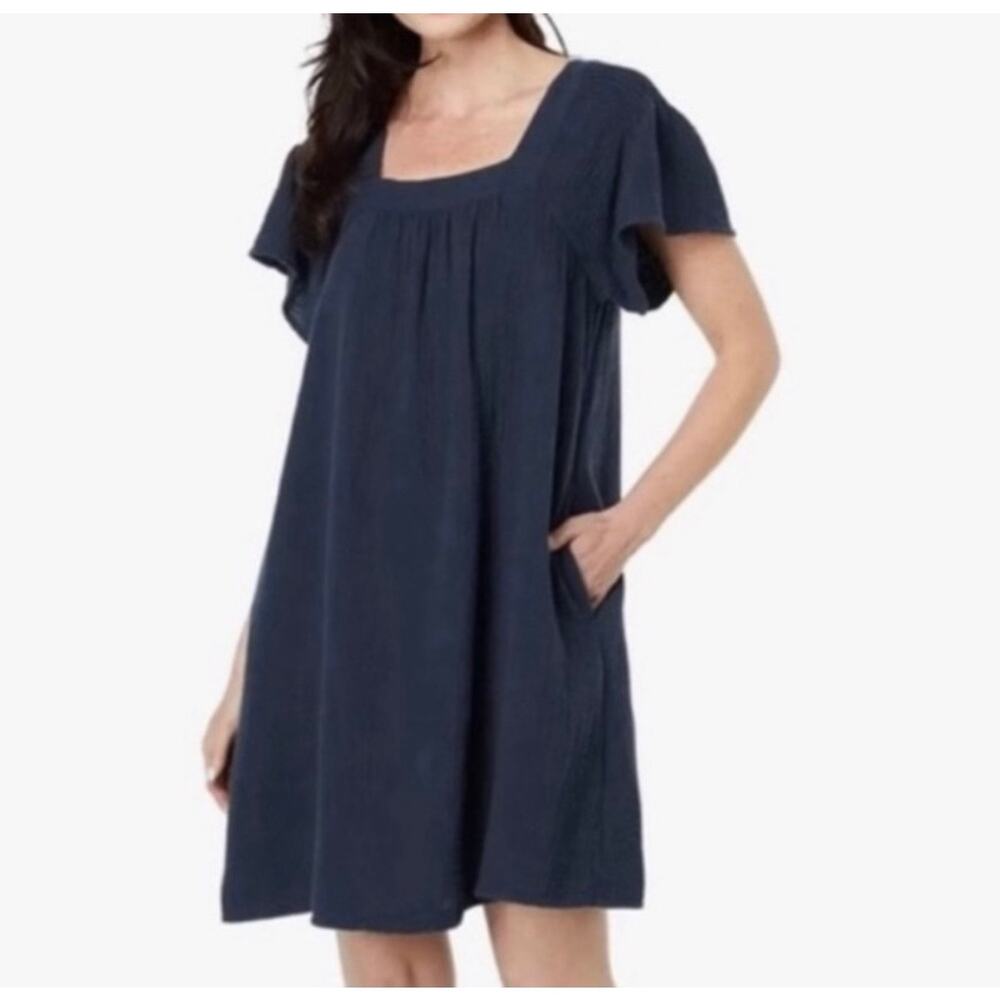 Madewell Navy Gauze Square Neck Mini Dress Women’s Small S Cotton Flutter Sleeve